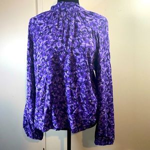 Women's Floral Print Long Sleeve Blouse -Purple M